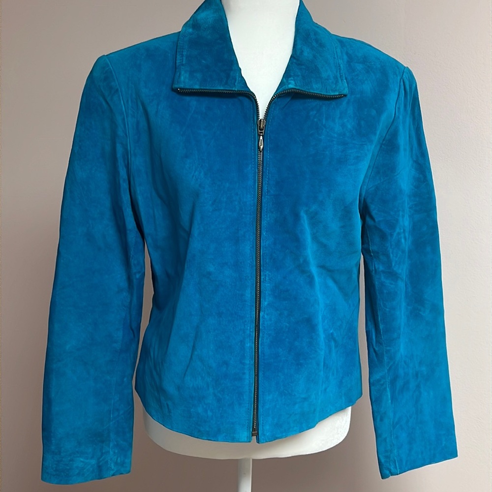 Turquoise leather Suede Jacket 10 from Yvonne le Marie great vintage condition